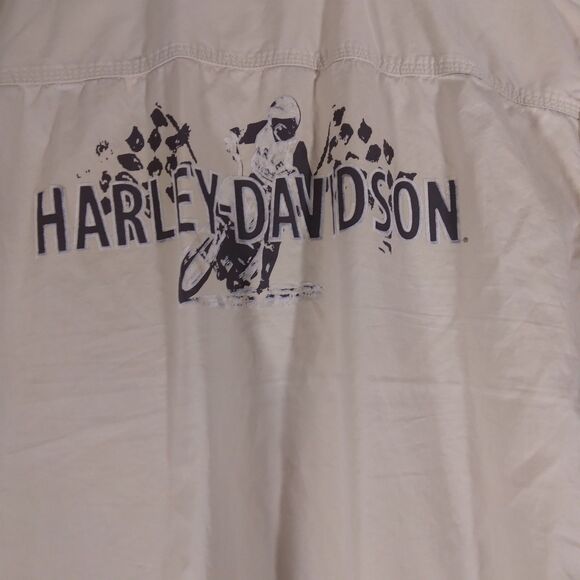 Harley-Davidson shirt mens XL Xlarge ivory motorcycle graphic button short sl - Picture 5 of 10